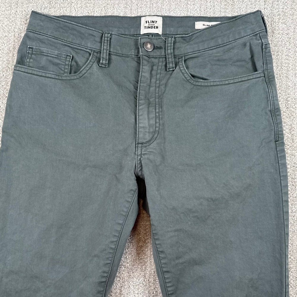 Flint and Tinder Mens 31x32 Green Slim Fit Stretch 5-Pocket Chino Pants
